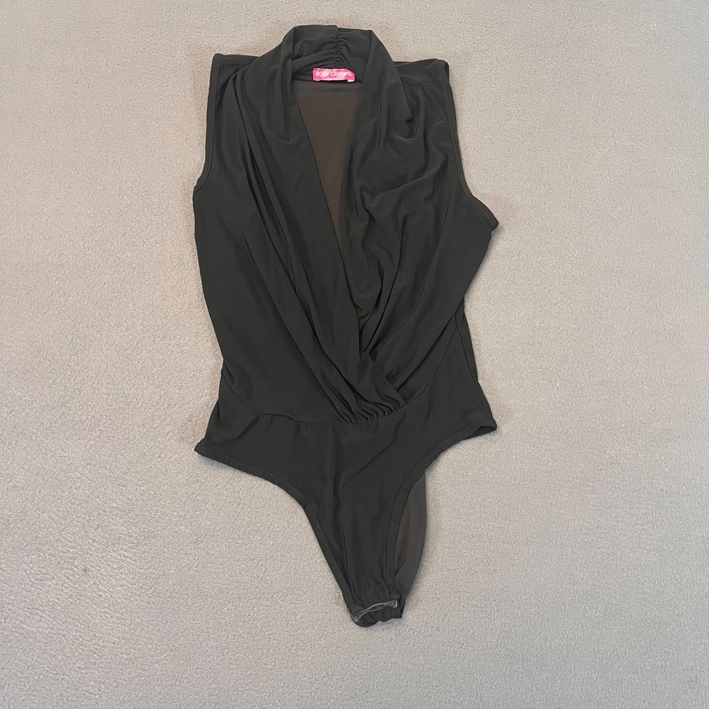 Body Central Size Sm Bodysuit One Piece Black Pleated Wrap V‎ Collar Sleeveless